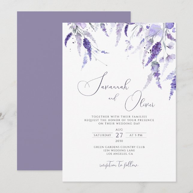 Lavender Dusty Lila Violet Lilac Floral Wedding Einladung (Vorne/Hinten)