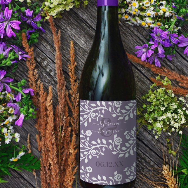 Lavender Elegant Boho Personalisierte Hochzeit Weinetikett (Von Creator hochgeladen)