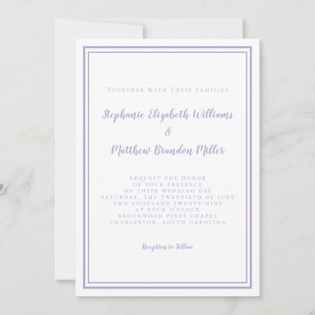 Lavender Elegant Classic Minimalist Wedding Script Einladung (Vorderseite)