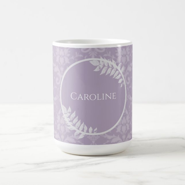 Lavender Elegant Damask Personalisiert Kaffeetasse (Mittel)