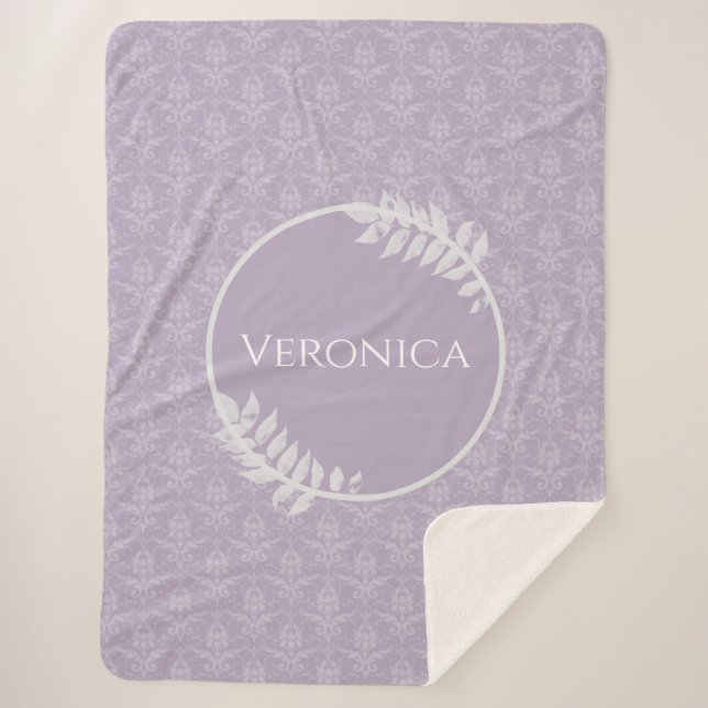 Lavender Elegant Damask Personalisiert Sherpadecke (Vorderseite)