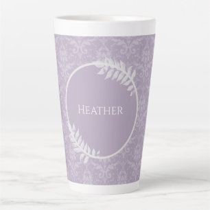 Lavender Elegant Damask Personalisierte Latte-Tass Milchtasse