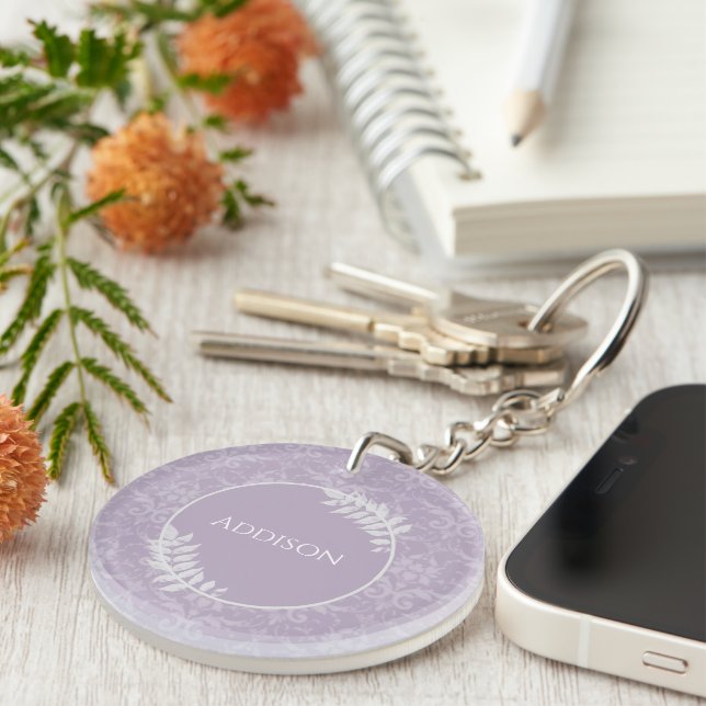 Lavender Elegant Damask Personalisierter Schlüssel Schlüsselanhänger (Vorderseite rechts)