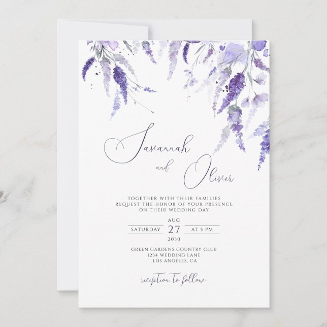 Lavender Elegant Meadow Wildblume Blumenhochzeit Einladung (Vorderseite)