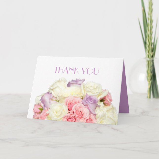 Lavender Elegant Rose Bouquet Vielen Dank Dankeskarte (Vorderseite)