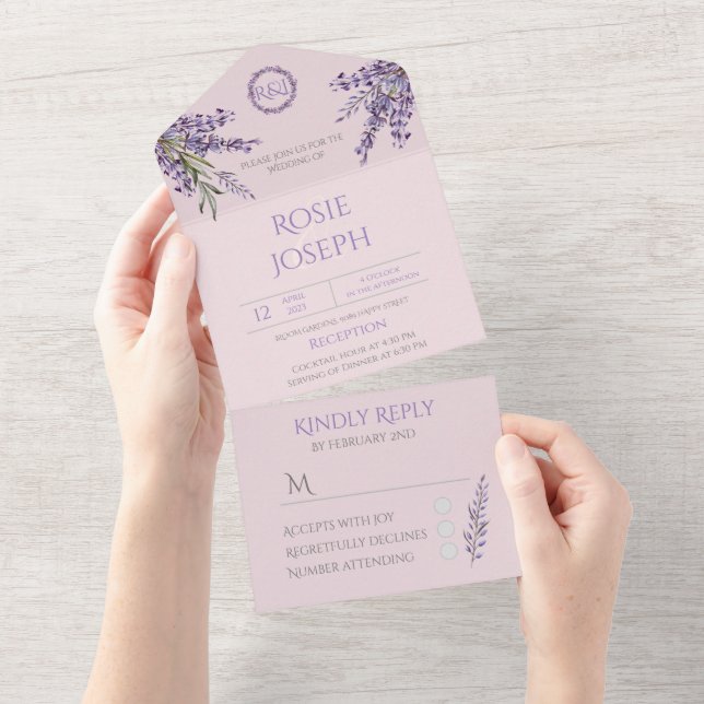 Lavender Elegant Wedding alle in einer Einladung (Abreißen)