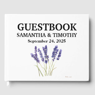 Lavender Elegante Wasserfarbe Lila Blumenhochzeit Gästebuch