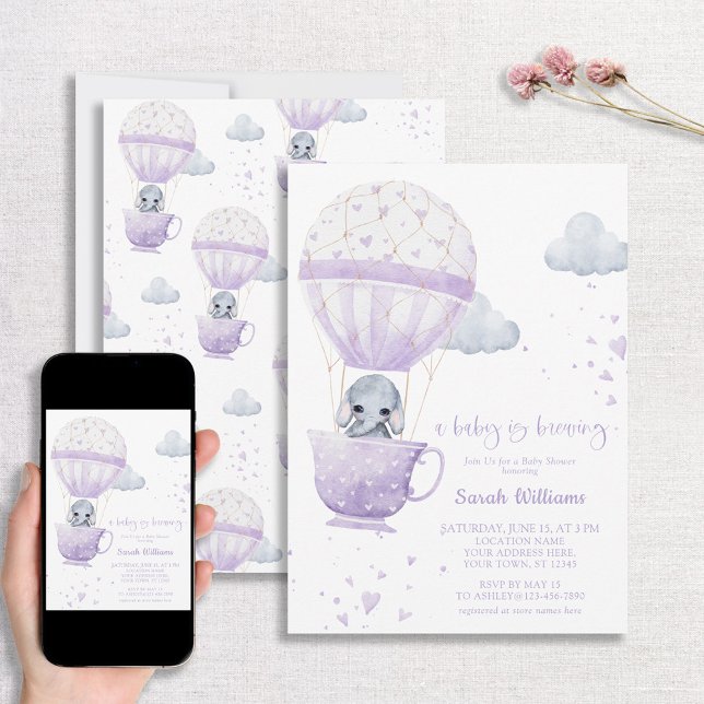 Lavender Elephant Baby wird Baby-Dusche Einladung (Von Creator hochgeladen)