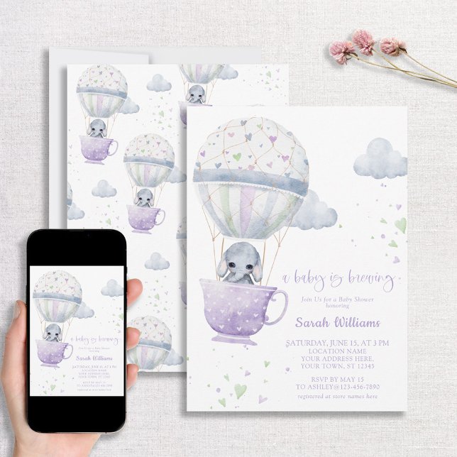 Lavender Elephant Baby wird Baby-Dusche Einladung (Von Creator hochgeladen)