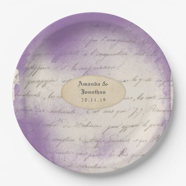 Lavender Ephemera Typografy Wedding Pappteller (Vorderseite)