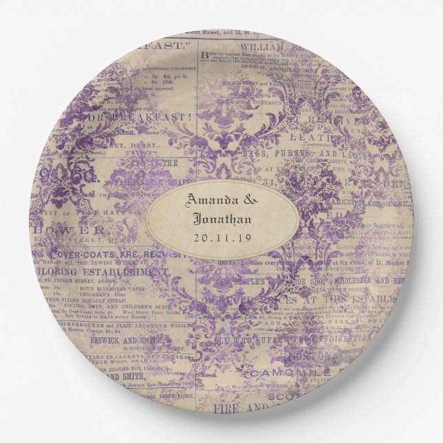 Lavender Ephemera Wedding Pappteller (Vorderseite)