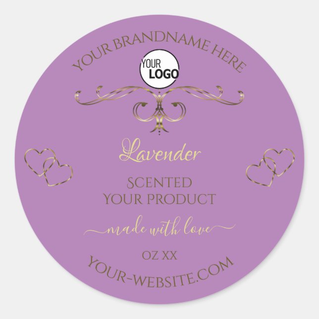 Lavender Étiquette Gold Ornate Hearts Ajouter un l (Devant)