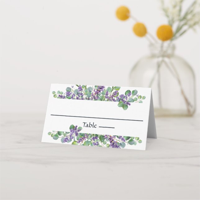 Lavender Eucalyptus Botanical Wedding Platzkarte (Vorderseite)