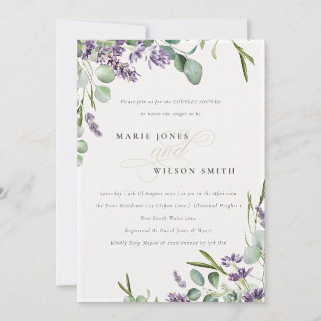 Lavender Eucalyptus Bunch Couples Invitation douch (Devant)