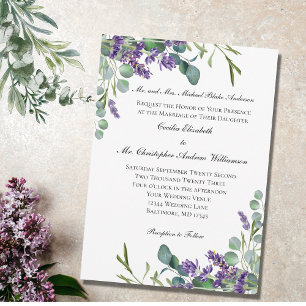 Lavender Eucalyptus Elegant Formal Wedding Einladung