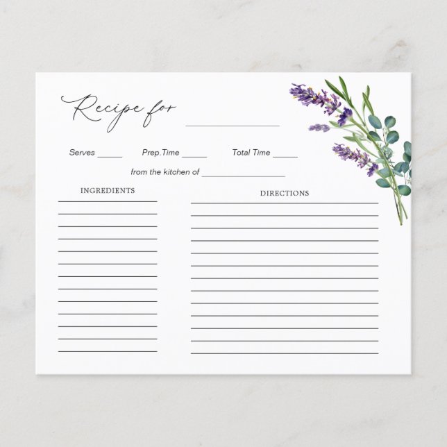 Lavender Eucalyptus Fête des mariées Recette carte (Devant)