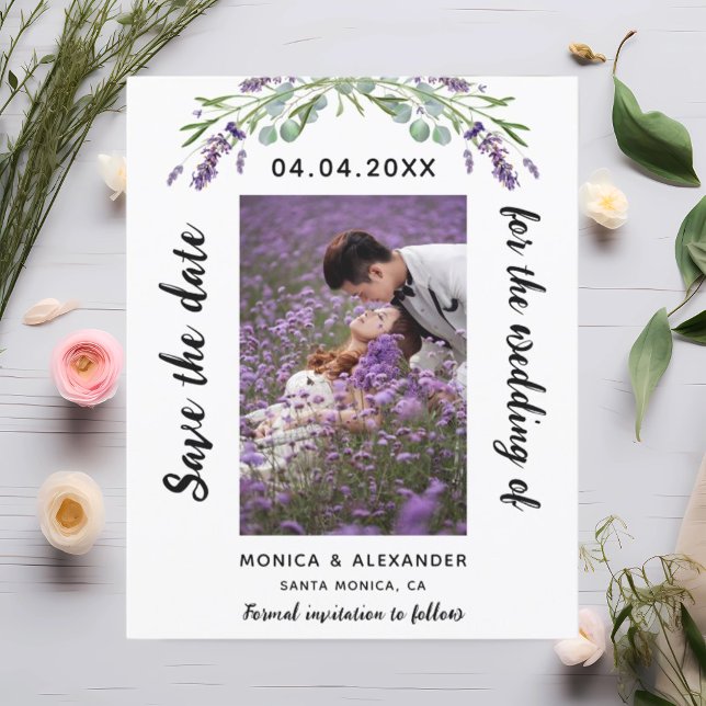 Lavender eucalyptus Foto Hochzeit Speichern Sie da Flyer (Von Creator hochgeladen)