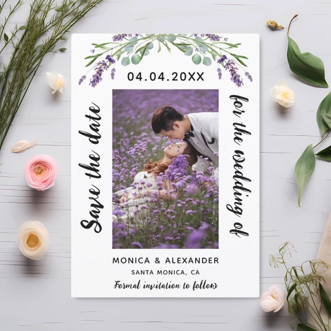 Lavender eucalyptus Foto Hochzeit Speichern Sie da Save The Date (Von Creator hochgeladen)