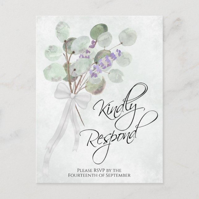Lavender Eucalyptus Kindly Respond Wedding RSVP Postkarte (Vorderseite)