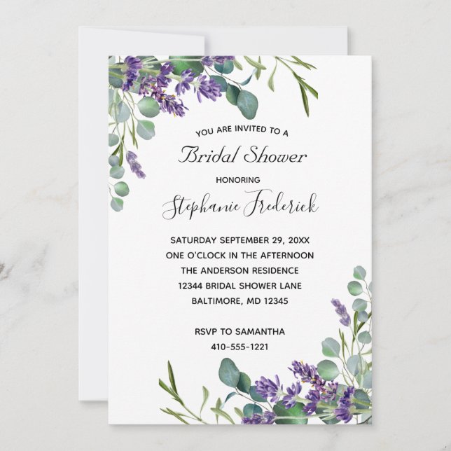 Lavender Eucalyptus Lila Grünes Brautparty Einladung (Vorderseite)