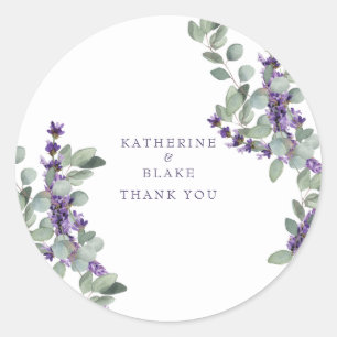 Lavender & Eucalyptus Names Wedding Vielen Dank Runder Aufkleber