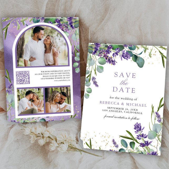 Lavender Eucalyptus QR Code Foto Wedding Save The Date (Von Creator hochgeladen)