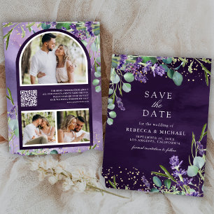 Lavender Eucalyptus QR Foto Lila Hochzeit Save The Date