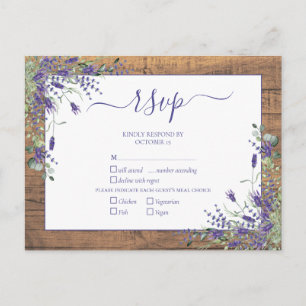 Lavender Eucalyptus Script Wood Wedding RSVP Einladungspostkarte