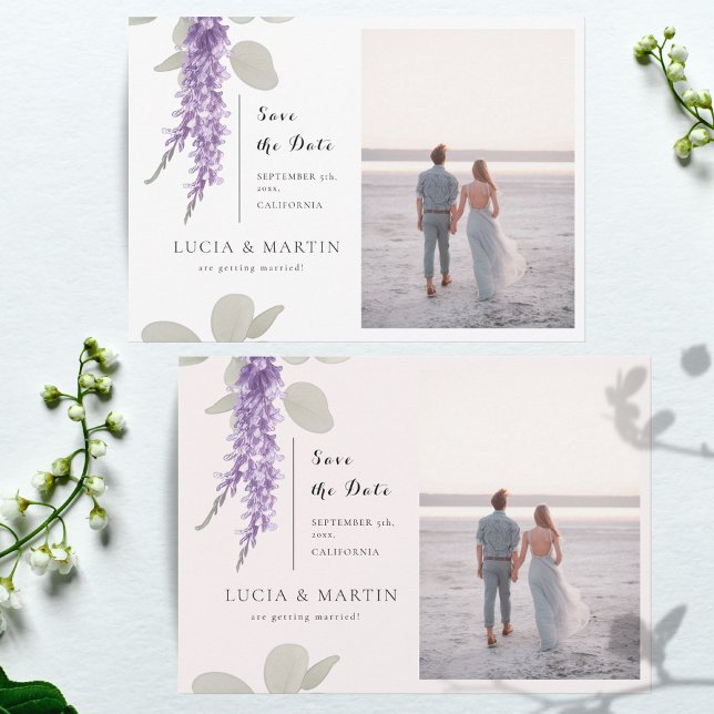 Lavender Eucalyptus Verlasse Foto Save the Date Einladung (Von Creator hochgeladen)