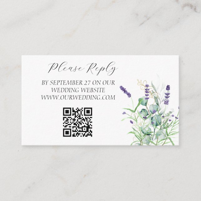 Lavender Eucalyptus Watercolor Blume Hochzeit Begleitkarte (Vorderseite)