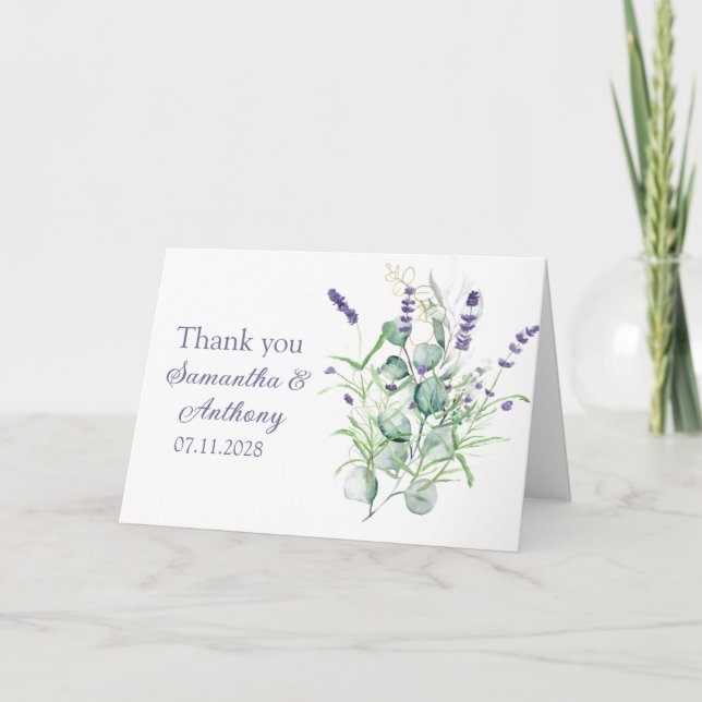 Lavender Eucalyptus Watercolor Kräuter Wedding Dankeskarte (Vorderseite)