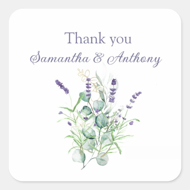 Lavender Eucalyptus Watercolor Kräuter Wedding Quadratischer Aufkleber (Vorderseite)