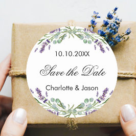 Lavender eucalyptus wedding Save the Date Runder Aufkleber