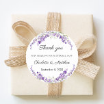 Lavender eucalyptus wedding thank you runder aufkleber<br><div class="desc">Seal your wedding favors with this elegant lavender thank you sticker. The design features a delicate watercolor wreath of purple lavender sprigs and soft green eucalyptus foliage. These labels are perfect for late summer or fall weddings following a rustic garden theme.</div>