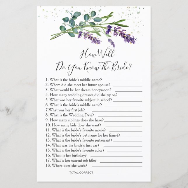 Lavender Eucalyptus Wie gut kennen Sie Bridge? (Vorderseite)