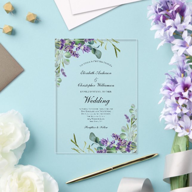 Lavender Eukalyptus Floral Botanische Hochzeit Acryleinladungen (In Situ (Hochzeit))