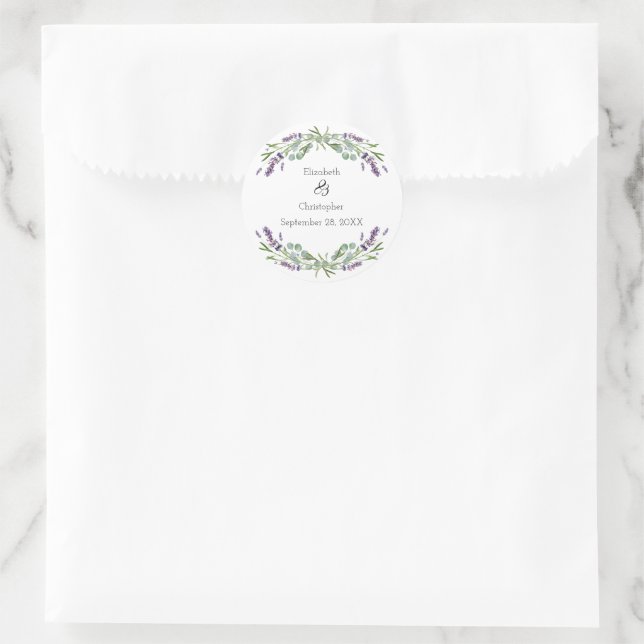 Lavender Eukalyptus Floral Botanische Hochzeit Runder Aufkleber (Tasche)