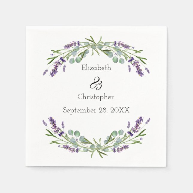 Lavender Eukalyptus Floral Botanische Hochzeit Serviette (Vorderseite)