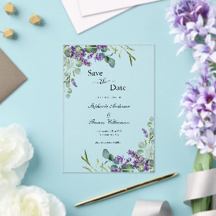 Lavender Eukalyptus Floral Wedding Save the Date Acryleinladungen