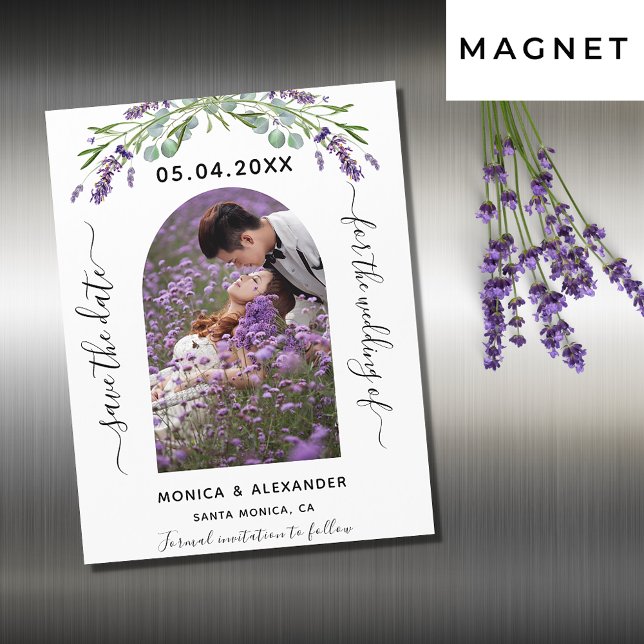 Lavender Eukalyptus Foto Hochzeit speichern Sie da Magneteinladung (Von Creator hochgeladen)