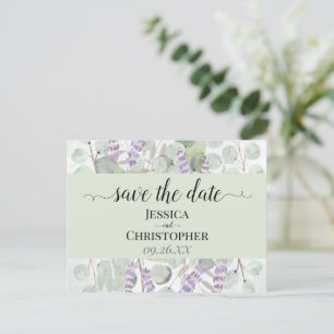Lavender & Eukalyptus Green Wedding Speichern Sie Ankündigungspostkarte