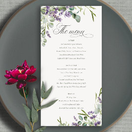 Lavender Eukalyptus Leafy Bunch Wedding Menu Card Dankeskarte