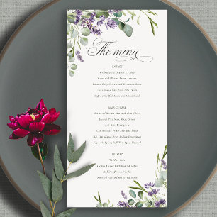 Lavender Eukalyptus Leafy Bunch Wedding Menu Card Dankeskarte