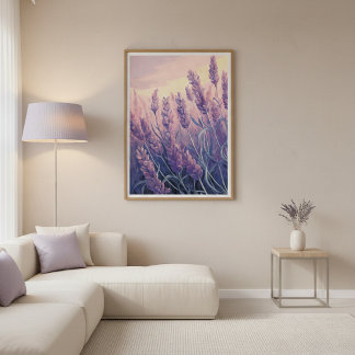Lavender Field Modern Watercolor Wall Art Poster