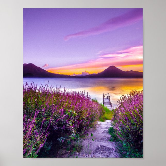 Lavender Field Sunset Sonnenaufgang Landschaft Lan Poster (Vorne)