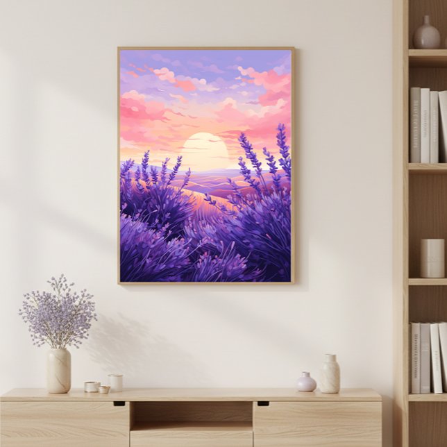 Lavender Field Sunset Wall Art Print Poster (Von Creator hochgeladen)