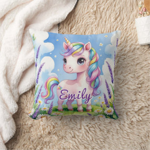 Lavender Field Unicorn Editable Name Pillow Kissen