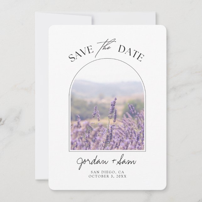 Lavender Field Wedding Lavender Save the Date Einladung (Vorderseite)