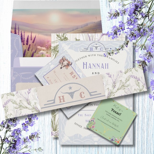Lavender Fields of Blue Western Wedding Einladungsbanderole (Von Creator hochgeladen)