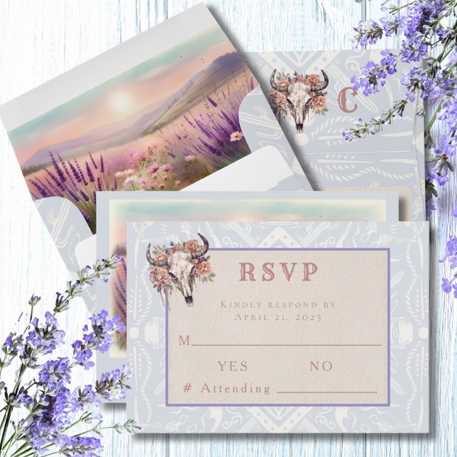 Lavender Fields of Blue Western Wedding RSVP Karte (Von Creator hochgeladen)